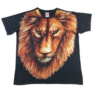 Vintage Single Stitch Trinity Big Lion Graphic T Shirt Black USA Made Size L